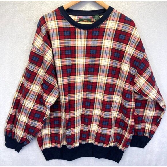 Vintage 90's American Outpost Grandpa Sweatshirt Mens Large L Boxy Tartan Plaid - Picture 1 of 14